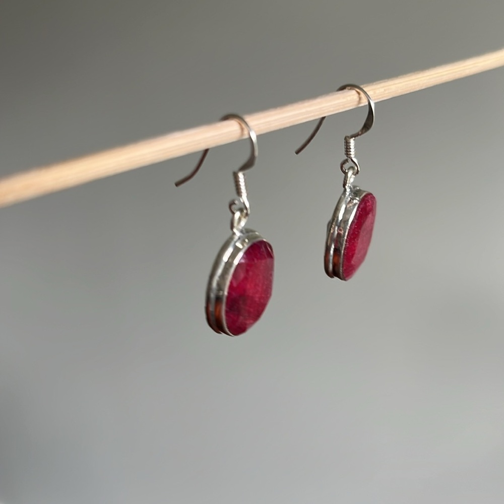 Royal Ruby in Sterling Silver Dangle Earrings - Picture 3 of 5